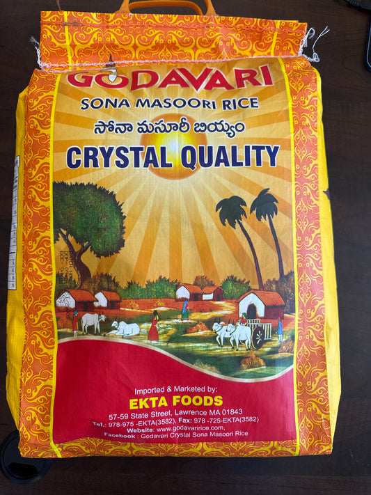 Godavari Rice Crystal Quality Sona Masoori 20lbs / 9.09kg