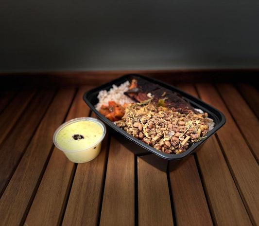 Dinner Box - Matta Rice/Ponni Rice, Fish Fry, Thoran/Poriyal, Mor/Moru curry