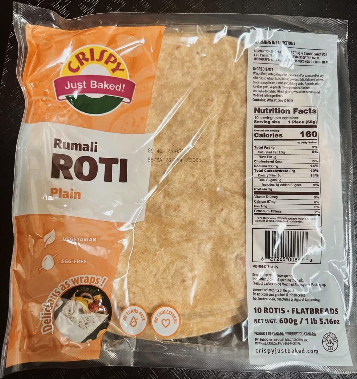 Crispy Just baked! Brand Rumali Roti- Plain (10 ct) 600g / 1lb 5.16oz