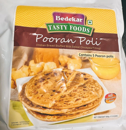Bedekar Tasty Foods Brand Frozen Poorann Poli (5 count) 500 gm / 17.6 oz